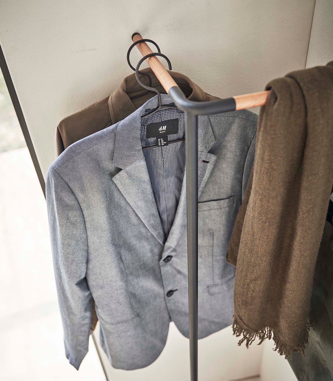 Corner Leaning Coat Hanger (63" H)  - Steel + Wood